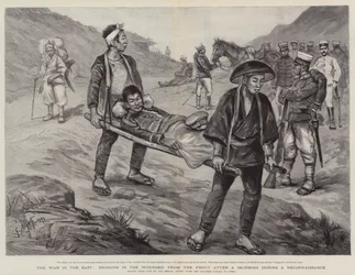 La Guerra en el Este, trayendo a los Heridos del Frente después de una Escaramuza durante un Reconocimiento